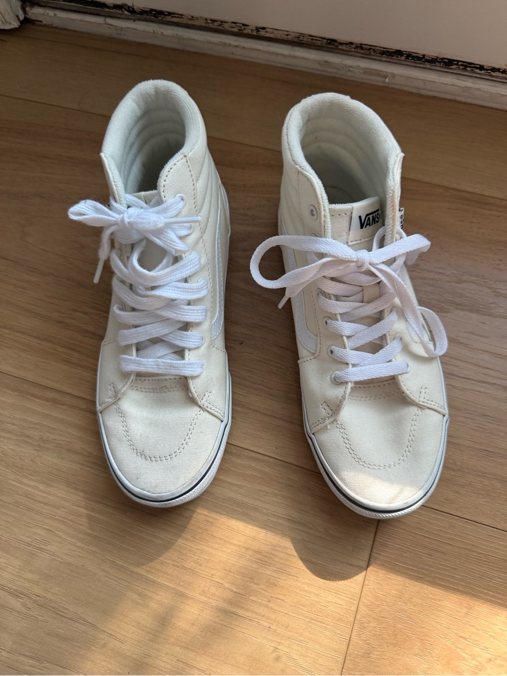Vans White High-Top Kids Sneakers with Side Stripe